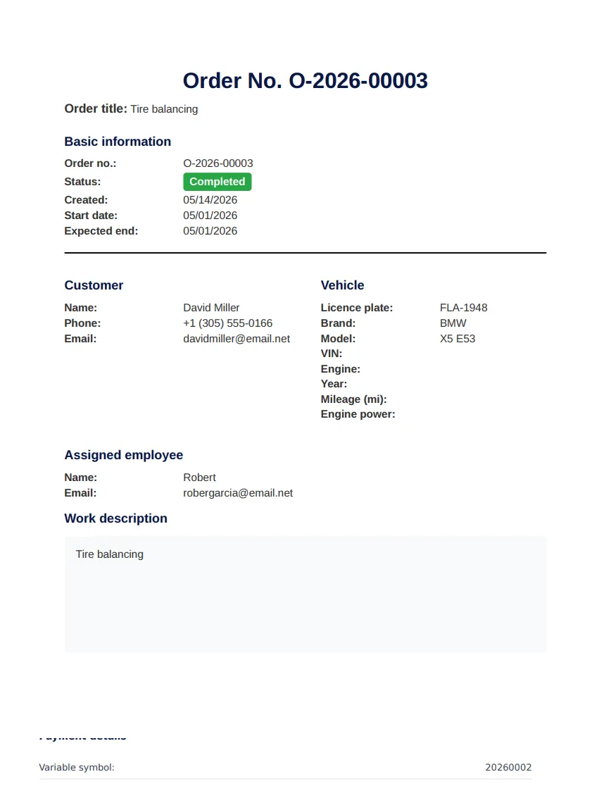 Repair order PDF export